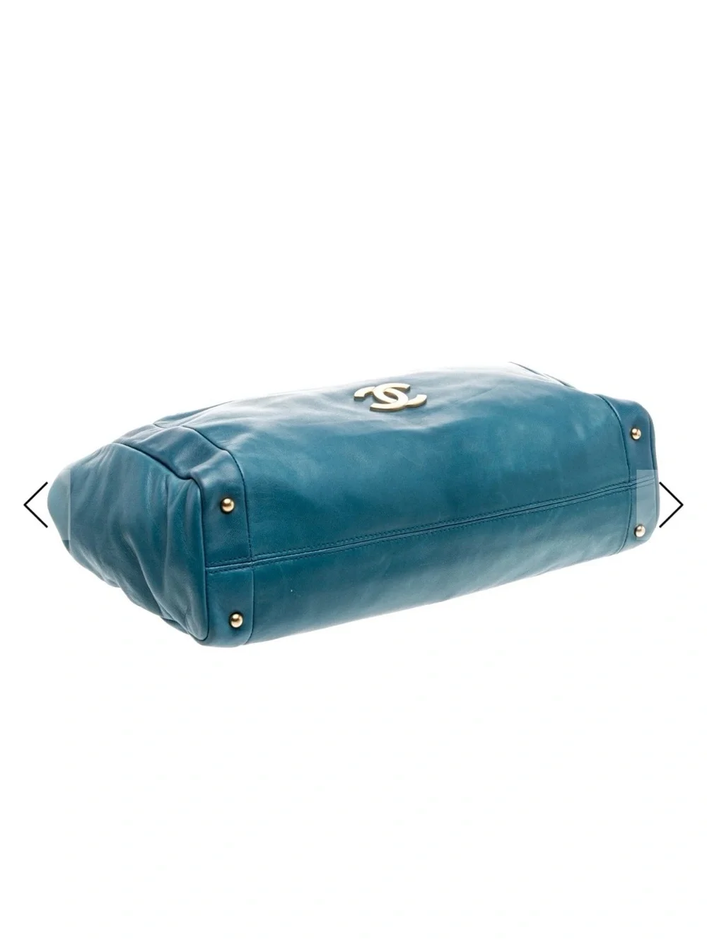 CHANEL Teal Leather Shoulder Bag with Gold Chain Strap